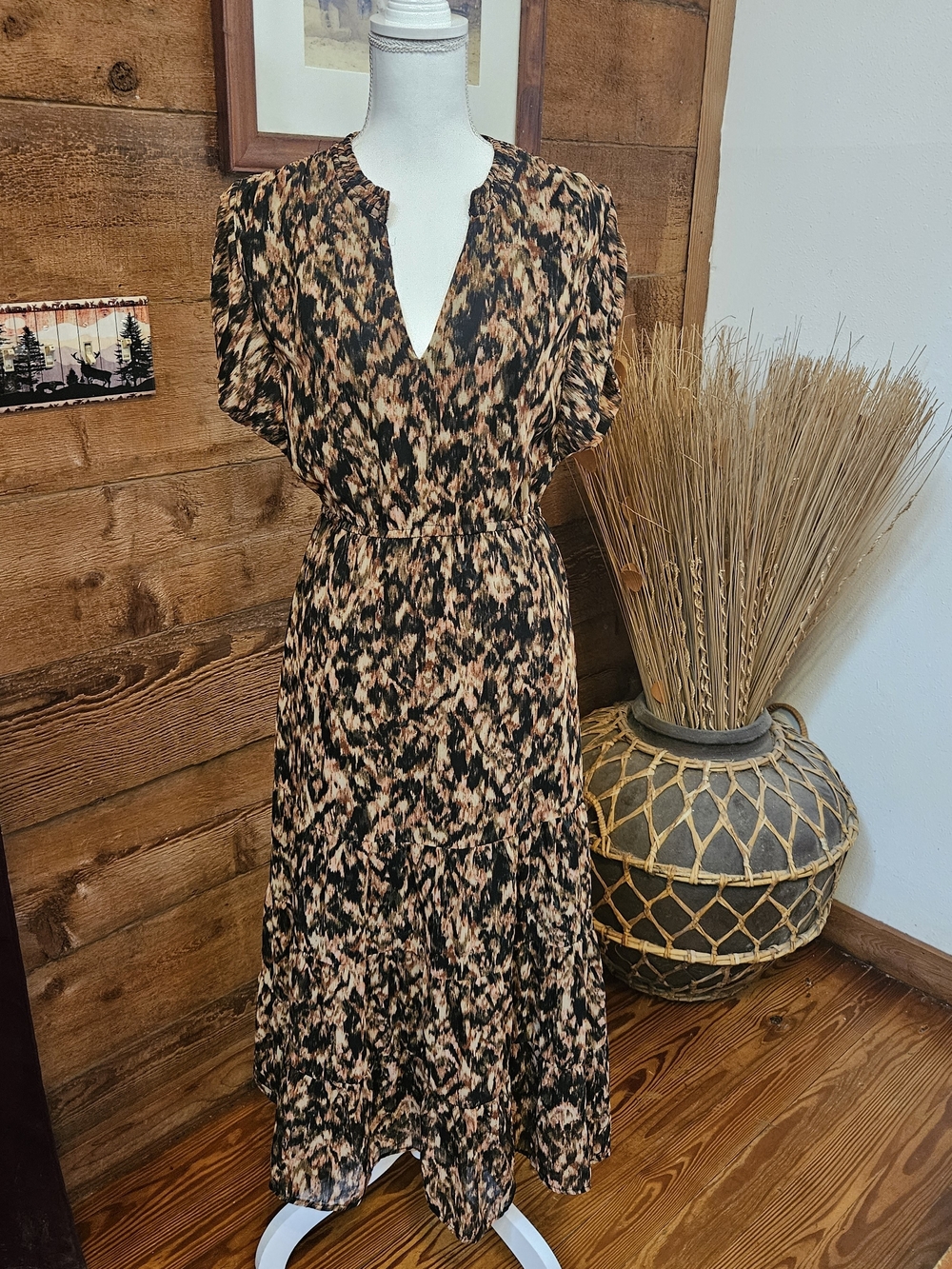 Steve Madden Black and Tan Patterned Maxi Dress